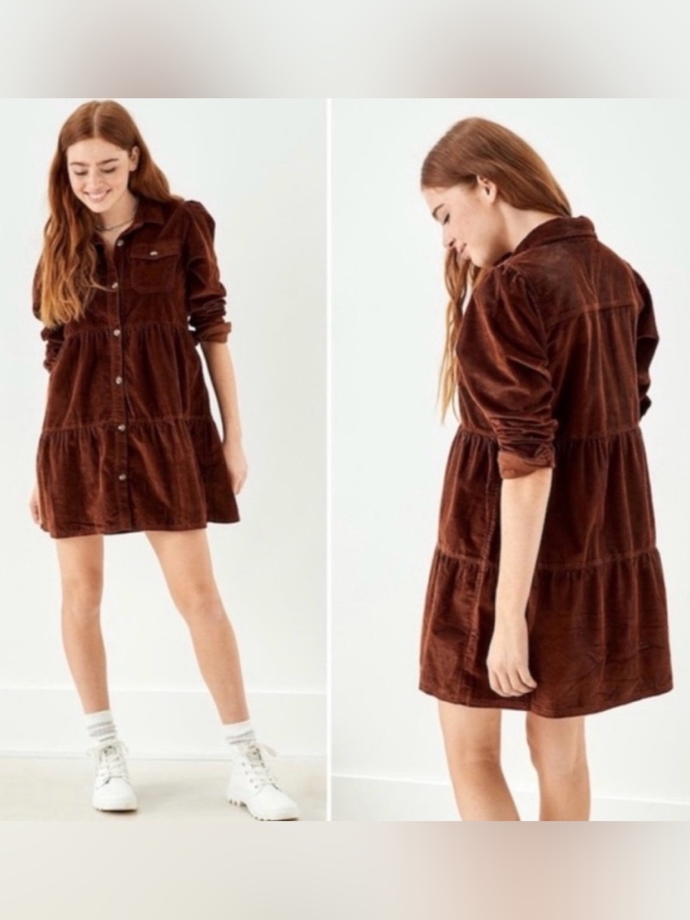 American Eagle Outfitters Corduroy Babydoll Shirt Dress S Whimsical Goblincore